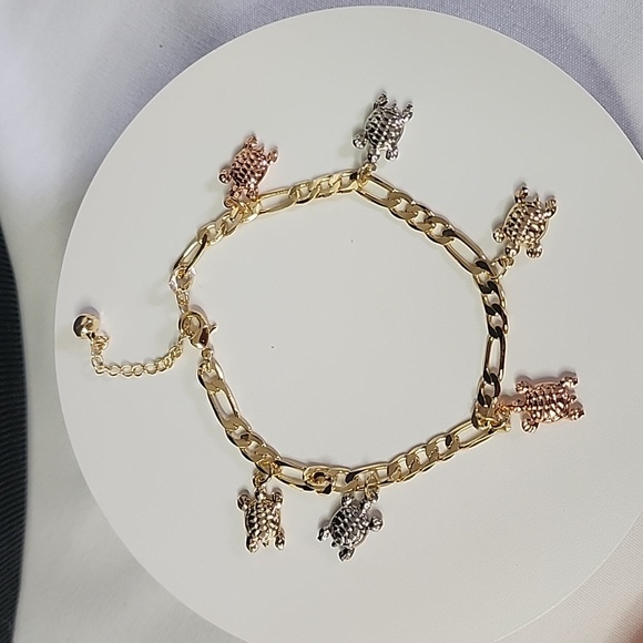 Gold Filled Ankle Bracelet with Tricolor Turtle Charms Anklet New - Picture 1 of 5